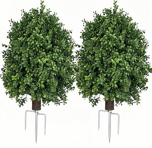QIANYUN Boxwood Topiary Bush – Artificial Shrubs for Outdoors, Artificial Boxwood Topiary Ball Tree, UV Resistant Evergreen for Front Porch, Garden, Yard & Balcony Decor