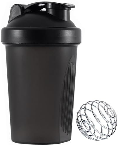 Protein Shaker Bottle, 400ml Shaker Bottle with Stainless Steel Mixing Ball, Milkshake Cups, Water Bottle, Gym Shaker Bottle for Fitness Sports and Travel, BPA Free, Leakproof, Dishwasher Safe, Black