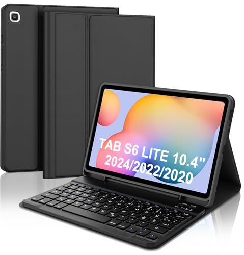 Tastatur für Samsung Galaxy Tab S6 Lite 10.4 2024/2022/2020, Schwarz | Hülle mit Tastatur für Samsung Tab S6 Lite Keyboard Case Magnetische Abnehmbare Bluetooth QWERTZ Layout
