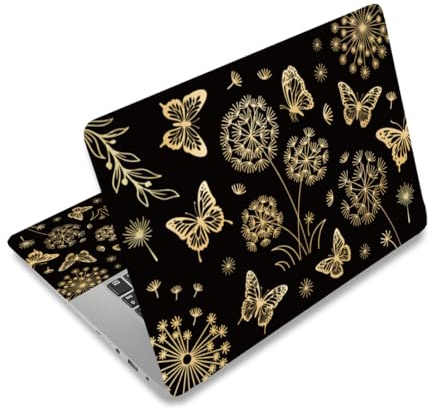 PLIGREAT Laptop Skin Aufkleber Passend Für 12 13 13.3 14 15 Zoll Laptop Goldene Schmetterlinge Universell Abnehmbar Wasserdicht Notebook Kunst Aufkleber Schutzfolie Netbook PC Abdeckung