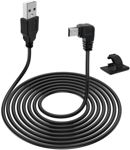 JCSJK 3.5M USB Male to Mini B Cable, 5V 2A 90 Degree Angle USB 2.0 Type A to Mini B Car Charge Cord with 5pcs Wiring Clips for Dash Cam Car GPS Navigator DVR Digital Camera(Left Angle)