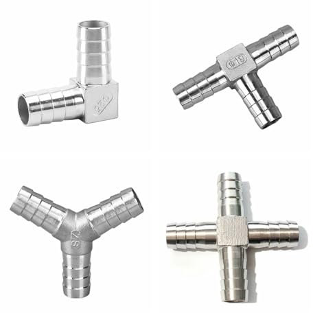 Raccord cannelé coudé en T en UY, 2, 3 ou 4 voies, raccord de tuyau, en acier inoxydable 304, for eau et gaz(Corss,19mm)