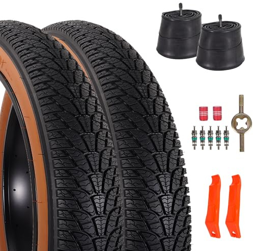 RUHUO 2-Pack 26x4.0 Fatbike-Reifen, 26 Zoll Mountainbike-Reifen und Schlauch Set, Falt Ersatzreifen mit Reifenhebern für Mountainbikes und E-Bikes (Schwarz&Braun)