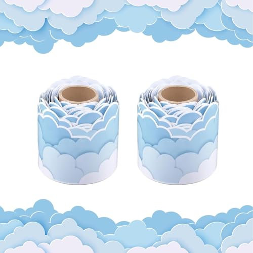 DtgEcd 2 Rolls Classroom Decorations, Blue Wallpaper Borders for Bulletin Boards, Display Borders for Classrooms, Schools, Offices, Parties, 7.5cm-10m/ Roll, Self-Adhesive Copper Paper