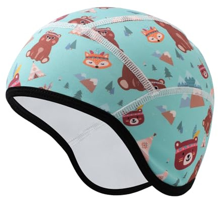 Risipu Kinder Helmmütze Warme Wintermütze Futter für Fahrradhelm Ski Skull Cap mit Ohrenschutz Elastische Mütze für Jungen Mädchen (DE/NL/SE/PL, Alphanumerisch, Einheitsgröße, Grün - Wald Thema)