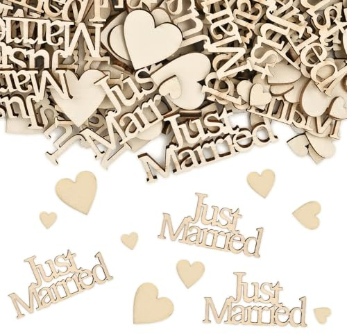 100 pièces décoration de table de mariage, confettis en bois 'Just Married' cœurs pour mariage, fiançailles, anniversaire, banquets (style 2)