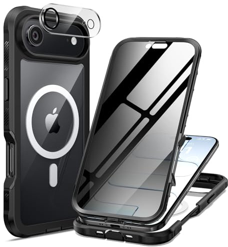 seacosmo Magnetic for iPhone 17 Air Case with Privacy HD Screen Protector | Compatible with MagSafe, Camera Lens Protector, Full Body Bumper Military-Grade Drop Protection Shockproof Phone Cover, Black