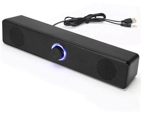 Wakects Kabelansluten Desktop Soundbar, USB-datorhögtalare PC-skärm Högtalare Dual 5W HiFi Clear Sound 3,5 Mm Aux-ingång Volymkontroll för Bärbar Surfplatta