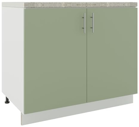 JD Greta Adjustable Kitchen Sink Base Unit - 1000mm - Sink Cabinet with Doors & Worktop - Sage Green Matt