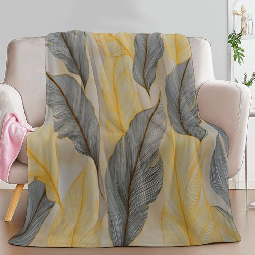Kuscheldecke Flauschig Gold Decke, Fleecedecke Elegant Charmant Blätter Wohndecken - Warm Flanell Sofaüberwurf für Bett Sofa Schlafzimmer Büro 150 x 200 cm