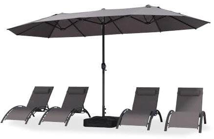 PURPLE LEAF Sombrilla de jardín al aire libre con pie | Sombrilla Rectangular, Gran tamaño doble, Manivela de aluminio, Balcón, Terraza, Patio, Restaurantes, Cafeterías