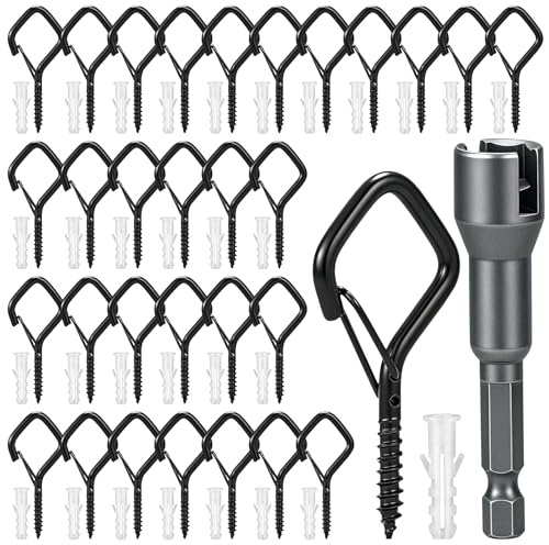 DESPOINA 30 Pezzi Ganci a Vite, Ganci Avvitabili per Legno, Occhielli a Vite, Gancio a Vite in Acciaio Inox, Gancio Lampadario per Appendere Casette per Uccelli, Lanterne, Cestini di Piante (Nero)