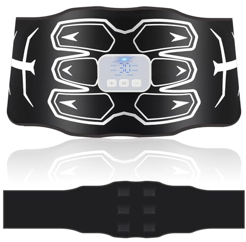 Electrostimulateur Musculaire, ceinture abdominale electrostimulation, Lavable, Coussinet en silicone doux pour la peau, Pas besoin de remplacer, 6 modes, 30 niveaux, stimulateur musculaire, Unisexe