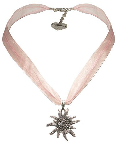 Alpenflüstern Organza-Trachtenkette Strass-Edelweiß - Damen-Trachtenschmuck Dirndlkette rosé-rosa DHK079