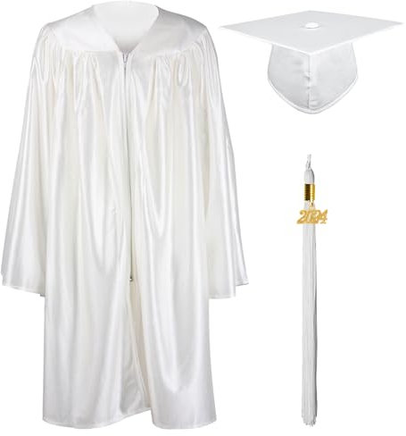 GraduationMall Kinder Akademischer Abschluss Talar mit Doktorhut und Quaste 2025 Für Vorschule Abschlussfeier Weiß 33(123-130cm)