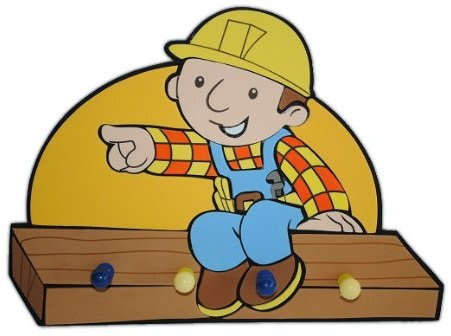 alles-meine.de GmbH 3-D Garderobe - Bob der Baumeister - Moosgummi 4 Haken Kind Kinder Baustelle Mixi - Kindergarderobe