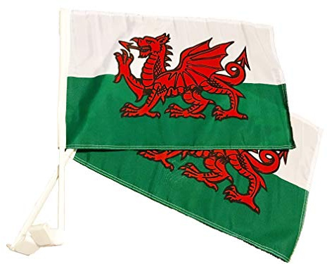 Football Fan Store Wales/Welsh Car Flag x 2 (Pair) - Red and White - 30cm x 45cm