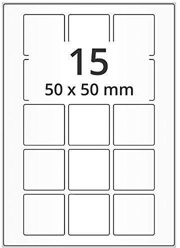 Laser-Etiketten auf A4 Bogen, weiß - 50 x 50 mm - 7.500 Papier Aufkleber auf 500 Blatt, selbstklebende Universal Klebeetiketten