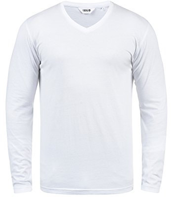 !Solid SDBeda Herren Longsleeve Langarmshirt Shirt mit V-Ausschnitt Baumwollmischung Regular fit, Größe:XL, Farbe:White (0001)
