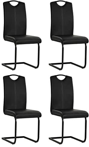 vidaXL Freischwinger 4 STK., Schwingstuhl Esszimmerstuhl Stahlrahmen, Stuhl für Esszimmer Küche, Essstuhl Küchenstuhl, Modern, Schwarz Kunstleder