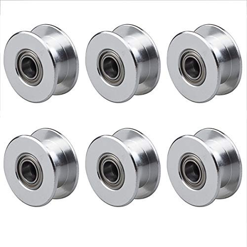 Pack-of-6 GT2 Umlenkrolle Zahnriemenscheibe Aluminium Zahnriemenscheibe zahnlos Rad für 3D Drucker Toothless 5mm Bore, 18mm OD, 6mm Width