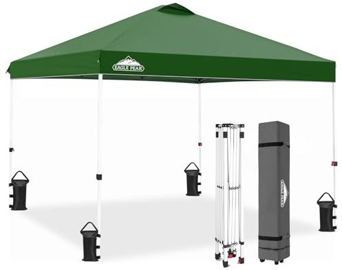 EAGLE PEAK Pop-Up-Zelt, 3x3m, für den Außenbereich, gerades Bein, mit Verstellbarer Höhe und Tragetasche mit Rädern 10 * 10 ft grün