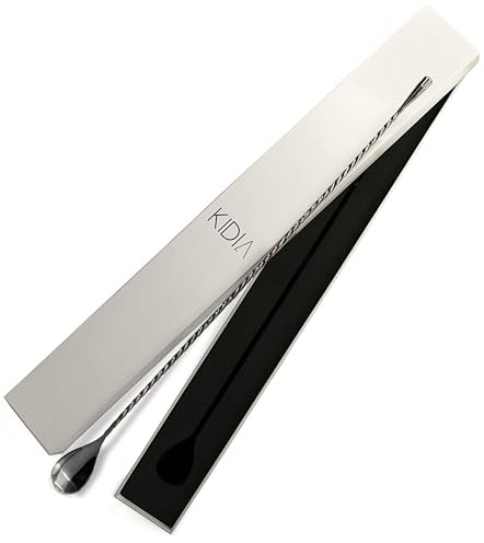 Kidia Cuillère de Bar 40 cm en Acier Inoxydable avec Manche Torsadé et Embout Goutte pour Cocktails Argent