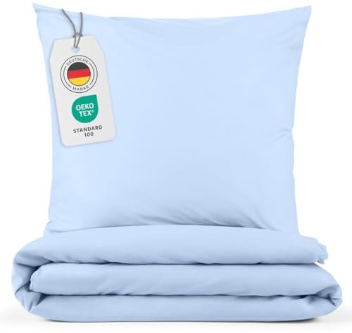 Blumtal Bettwäsche 155x220cm + 2X 80x80cm Kopfkissenbezug - Oeko-TEX zert. Mikrofaser Bettwäsche Set - Mikrofaser Bettbezug bis 95 °C - Deckenbezug + Kissenbezug 3-teilig - Sommerbettwäsche Hellblau
