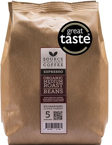 Whole Coffee Beans - Organic, Award Winning Medium-Dark Roast by Source Climate Change - Single Origin, Traceable & Freshly Roasted (500g, Tanzania)