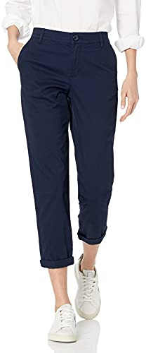 Amazon Essentials Women's Mid-Rise Slim-Fit Stretchy Cropped Tapered Leg Khaki Trousers (Available in Plus Size), Navy, 16