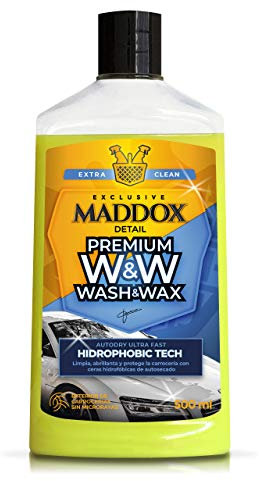 Maddox Detail - Champú coche con Cera | Productos Limpieza Coche y Abrillantador Plásticos Coche | Hidratador de Plásticos Coche | Protección Pintura sin Secado | Premium Wash & Wax 500 ml