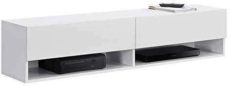 [en.casa] Hängeboard Halmstad 140 x 31 x 30 cm mit Schranktüren Hängeschrank mit Ablagefächern TV Lowboard Weiß