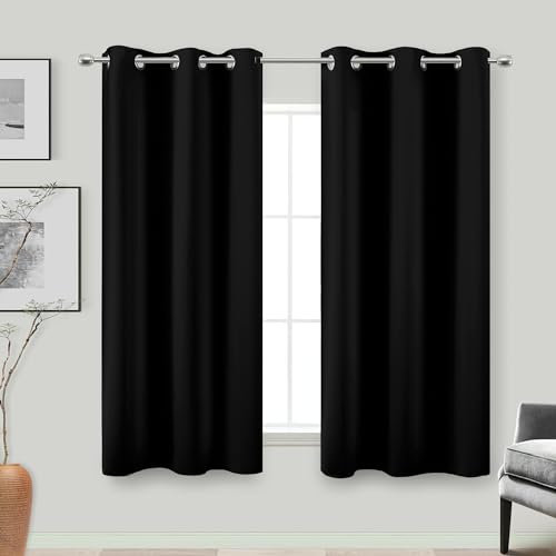 Black Out Curtains 45 Inch Long 2 Panels Burg for Bedroom Windows,Grommet Heat Blocking Room Darkening Insulated Kitchen 40 Soundproof Half Block Dark Short Curtain for Bathroom,Van Garage,45L Length