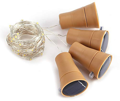 Raguso 4Pcs Solar Flasche Kork Lichterkette 10 LED Flaschenlicht Nachtlampe Party Festival Decor(WAM Weiß)