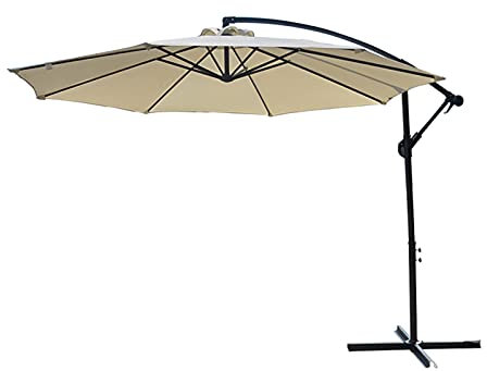 Wowcher 3m Cantilever Garden Parasol Sun Shade Umbrella Crank Handle for Patios Poolsides in Summer 180gsm Polyester UV Protection Cream Grey (Cream)