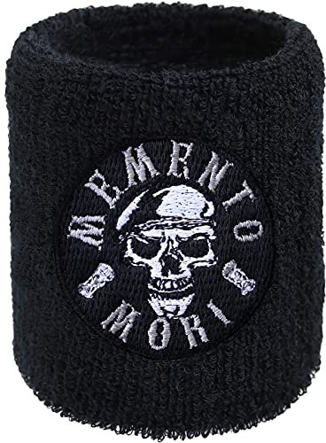 Memento Mori Schweissband Totenkopf Armband Soldat Bundeswehr Sport Pulswärmer Frottee für Extremsport mit Gesticktem Skull Motiv - Soldaten Schweißband für Fitness Workout