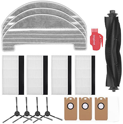 DingGreat Accesorios para Proscenic M8 Pro Robot Aspirador y Fregasuelos - 1Cepillo Principal, 4 Cepillos Laterales, 4 Filtros, 3 Trapos de fregona, 3 Bolsa de Polvo, 1Cepillo de Limpieza Rojo