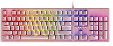 XYLXJ Teclado mecánico para juegos RGB LED retroiluminado teclado con cable con interruptores para PC para juegos con Windows (104 teclas, rosa)
