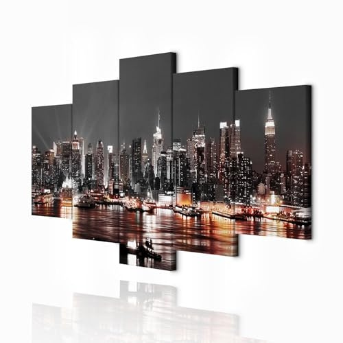 decomonkey Wandbilder New York 150x75 cm 5 Teilig Leinwandbilder Kunstdruck | Bild auf Leinwand, Wanddeko, Wohnzimmer, Wanddekoration