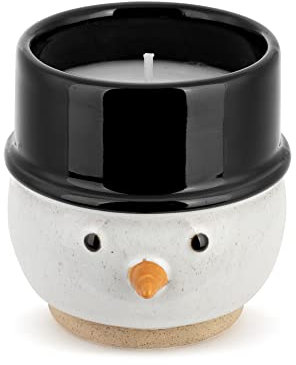 DEMDACO Schneemann Weihnachtskerze und Halter, 8,9 cm, Keramik und Soja-Mischung, Schwarz / Weiß