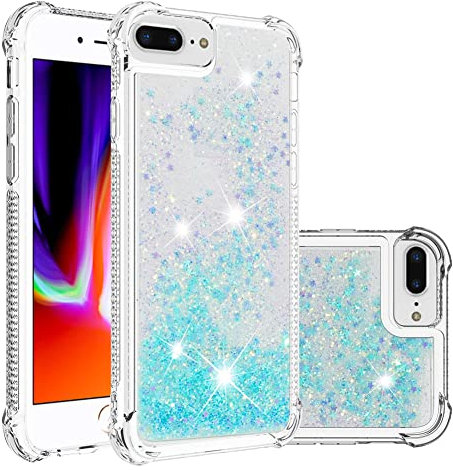 IMEIKONST Compatible with iPhone 8 Plus / 7 Plus Glitter Case, Liquid Sparkle Quicksand Clear Transparent Sequin Slim TPU Bumper Silicone Shockproof Cover for iPhone 6S Plus / 6 Plus. Star Blue YBW