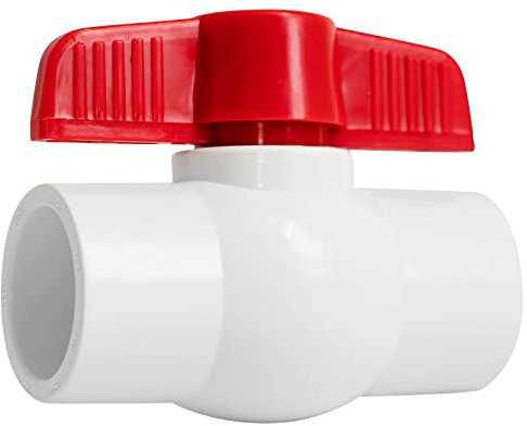TechSegment 1,27 cm Ventil, PVC-Kugelhahn, ASTM-Buchse, T-Griff, Wasserabsperrung, Zeitplan, 40 x Lösungsmittelanschlüsse, Weiß und Rot