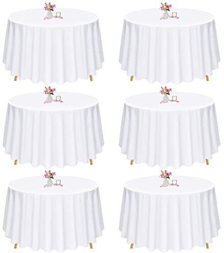 6er-Pack runde Tischdecke, weiße runde Tischdecke, 305cm-runde Tischdecke, Tischwäsche, waschbare Tischdecke aus Polyestergewebe für Hochzeiten, Bankette oder Restaurants (weiß)
