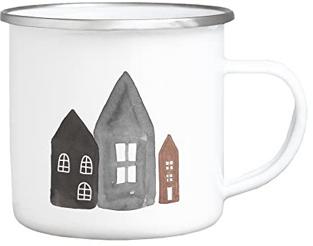 Interluxe Emaille Becher Tasse - Häuschen Häuserreihe - Mitbringsel Outdoor Becher Kaffeetasse Weihnachtsmarkt Weihnachtszeit Winterzeit Winter für Glühweintasse heißer Punch