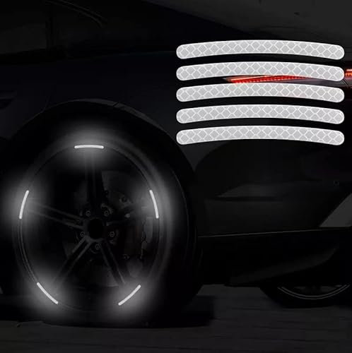 Car Passion Set Adesivi Cerchi Ruote Auto Moto Bicicletta Monopattino Gomme Rifrangenti Riflettenti Fosforescenti Cerchioni Decorazione Strisce Adesive Massima Sicurezza al Buio Notte (20 Pz Bianco)