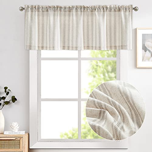 Vangao Streifen Scheibengardine Modern Küche Grau Gestreifte Leinenoptik Bistrogardine 1 Stück 125Bx40Hcm Halbtransparente Scheibengardinen Küchen Gardine Kurz Wohnzimmer Kleinfenster Landhaus