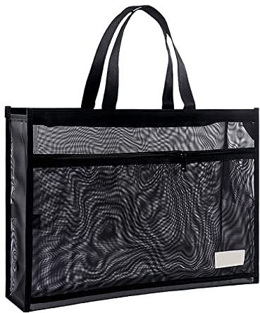 Transporttasche A3 Zeichenmappe Aufbewahrungstasche Nylon Netztasche Kunstmappe Tragetasche Kunstwerk Zeichnungtasche Dokumententasche mit Griffen, Schwarz/Blau