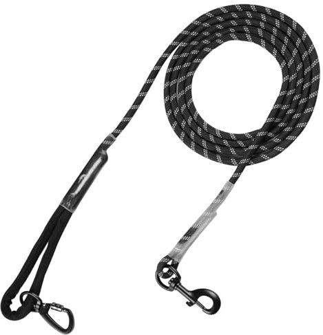 LOQATIDIS Laisse de Dressage Longe pour Chien 3M Noir, Corde en Nylon réfléchissante avec Souples Poignée Rembourrée et Antidérapant pour Les Petit/Moyen/Grand Chiens et Les Chiots Sécurité