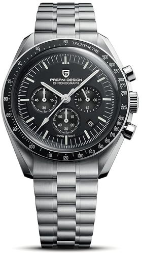 Pagani Design 1701 Relojes Hombre, Reloj de Cuarzo para Hombre, Calibre japonés VK63, Sumergible hasta 100M, Brazalete de Acero Inoxidable, Cristal de Zafiro, Cronógrafo.