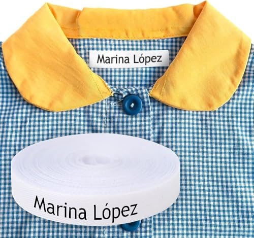 150 Etiquetas para Ropa Personalizadas con nombre para planchar. Cinta termoadhesiva para guarderías, escuelas, colegios y residencias de ancianos. Certificado ecológico.